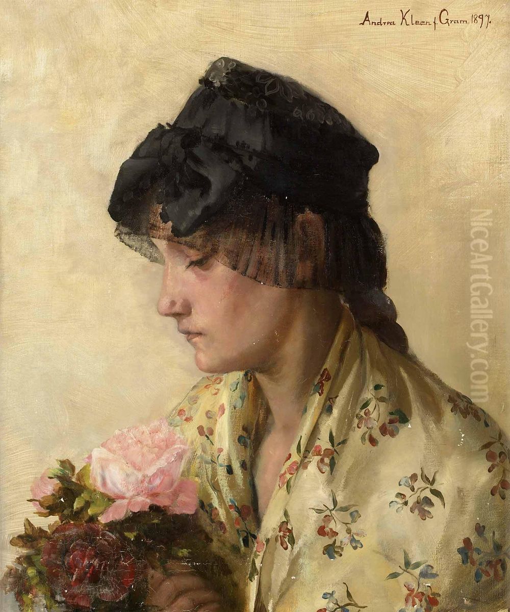 Flicka Med Rosor Oil Painting by Andrea Gram Kleen