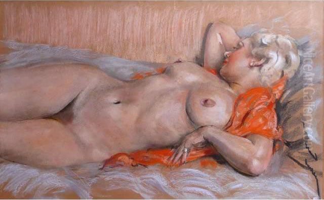 Nu Allonge Oil Painting by Jean-Albert Grand-Carteret