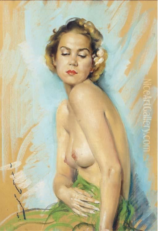 Seated Nude Oil Painting by Jean-Albert Grand-Carteret