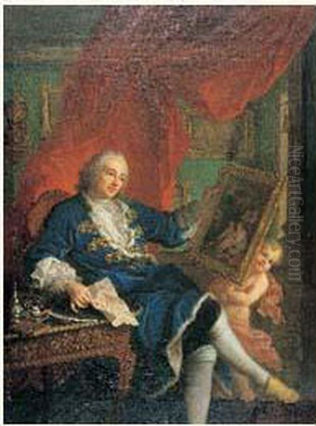 Portrait De Leonard Batheon De Vertrieu, Premier President Au Bureau Des Finances De La Generalite De Lyon En 1733 Oil Painting by Charles I Grandon