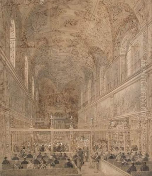 Ceremonie Papale Dans La Chapelle Sixtine Oil Painting by Grandsire, Pierre Eugene