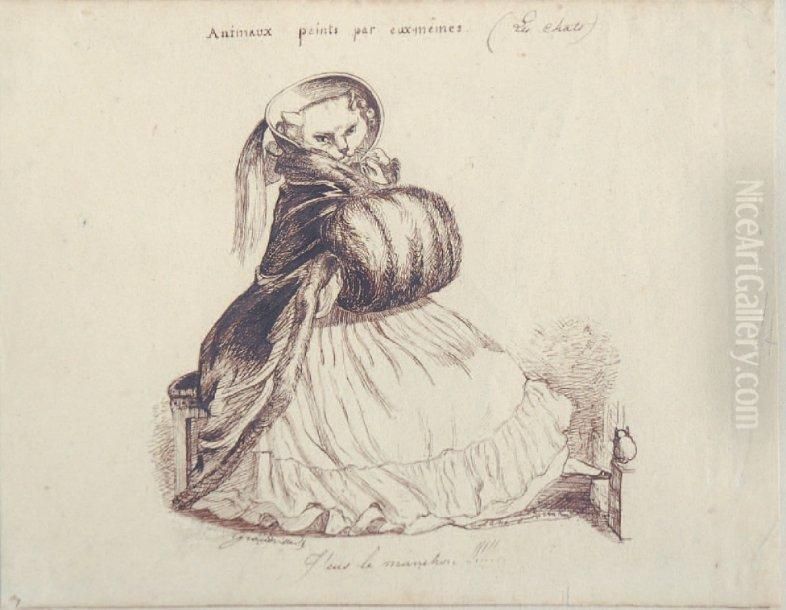  J'eus Le Manchon  Oil Painting by Jean-Jacques Grandville