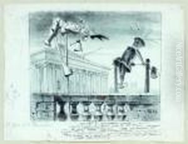 Montage Avec Quatre Caricatures Et Deux Gravures Oil Painting by Jean-Jacques Grandville