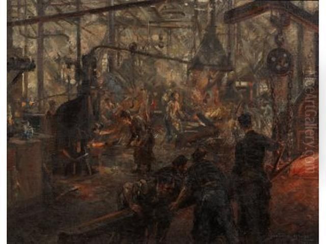 L'atelier D'acierie Du Nord Oil Painting by Gustave Grau