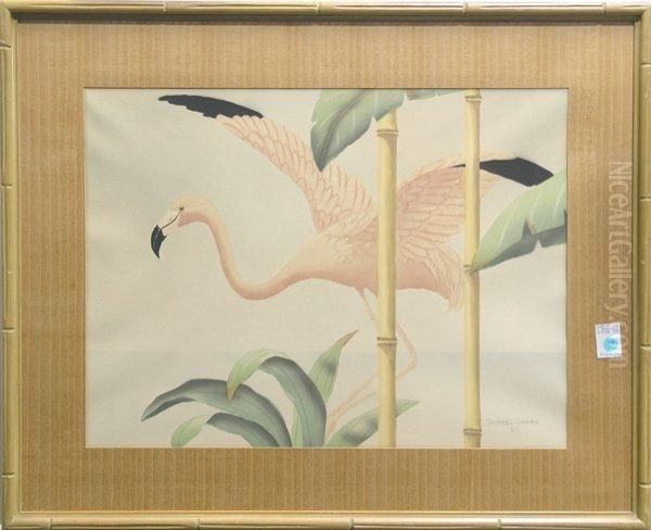 Flamingo And Bamboo Oil Painting by Shirrell Watson Graves