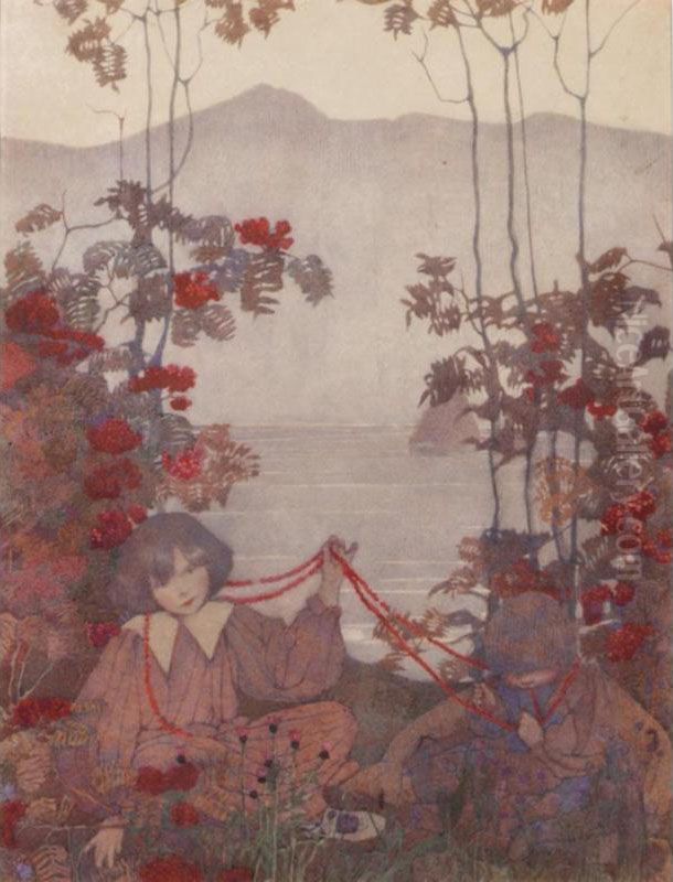 String Of Rowan Berries Oil Painting by Norah Neilson Gray