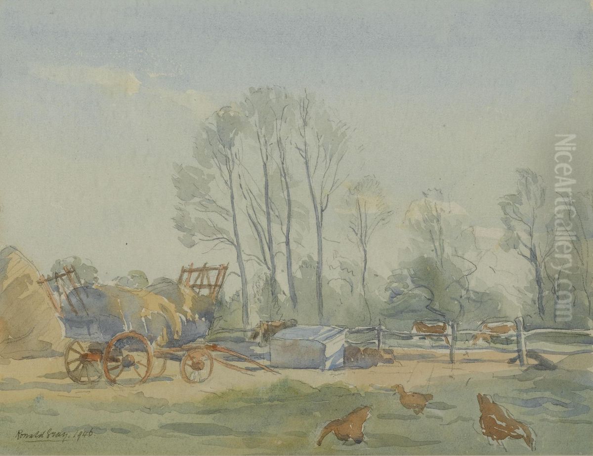 Farm Scene Oil Painting by Ronald Gray