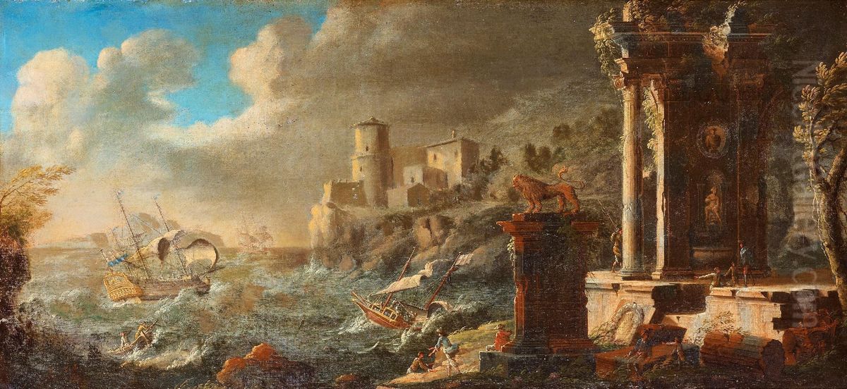 Italian Landscape With Ruins Oil Painting by Gennaro Greco