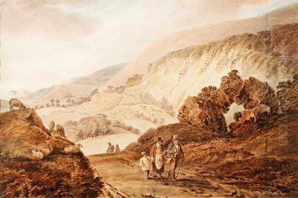 Figures On A Track In A Mountainous Landscape Oil Painting by William Green