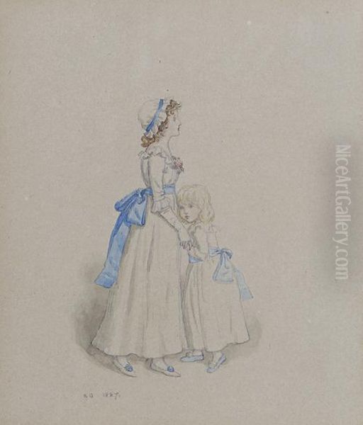 Sisters Oil Painting by Kate Greenaway