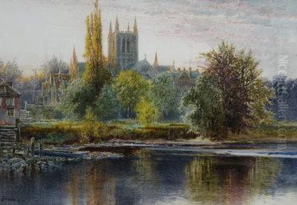 A View Of Hereford Cathedral Oil Painting by Thomas Greenhalgh