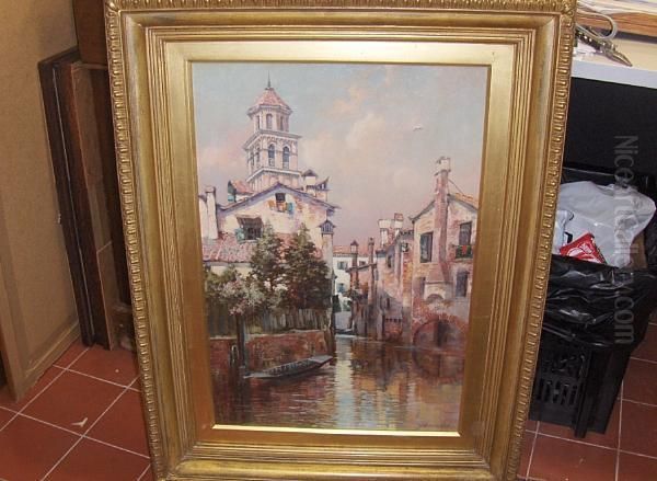 A Venetian Backwater Oil Painting by Thomas Greenhalgh