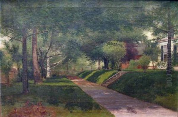 Houses On A Shady Street Oil Painting by Joseph H. Greenwood