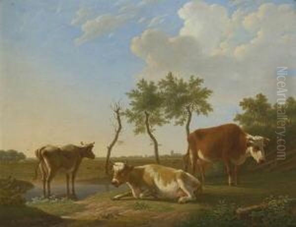 Kuhe In Hollandischer Landschaft. Oil Painting by Gillis Smak Gregoor