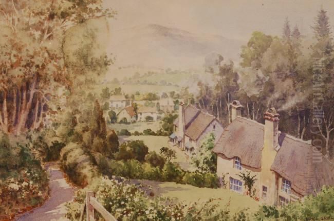 Thatched Cottages At Selworthy Oil Painting by James Greig