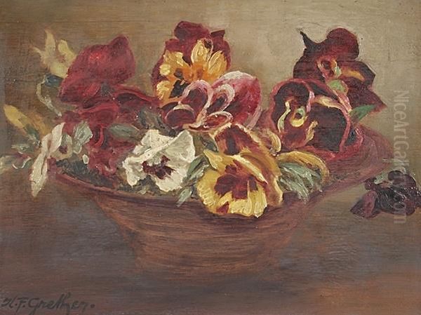 Stiefmutterchen In Einer Schale Oil Painting by Ferdinand Karl Grether