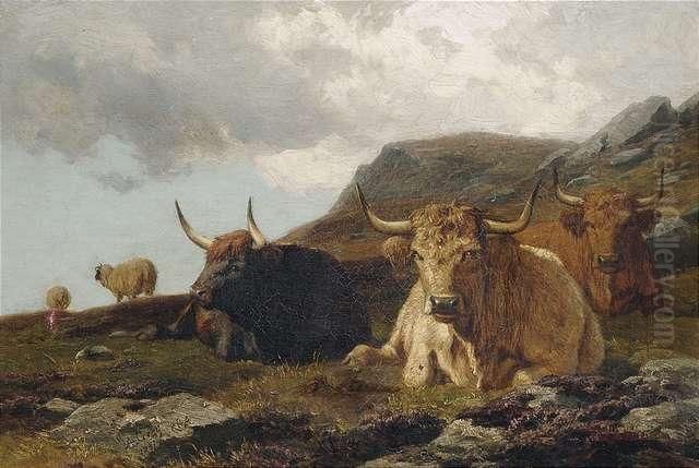 Highland Cattle Oil Painting by Alfred Grey