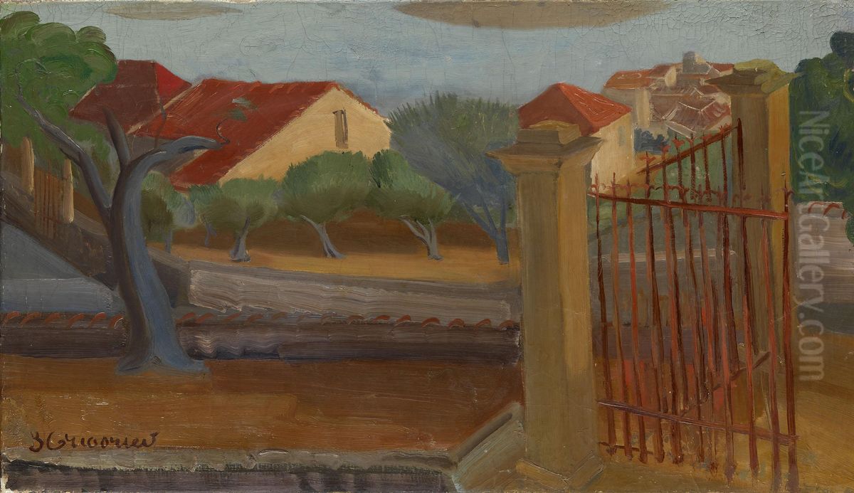Garden Gate Oil Painting by Boris Dmitrievich Grigoriev