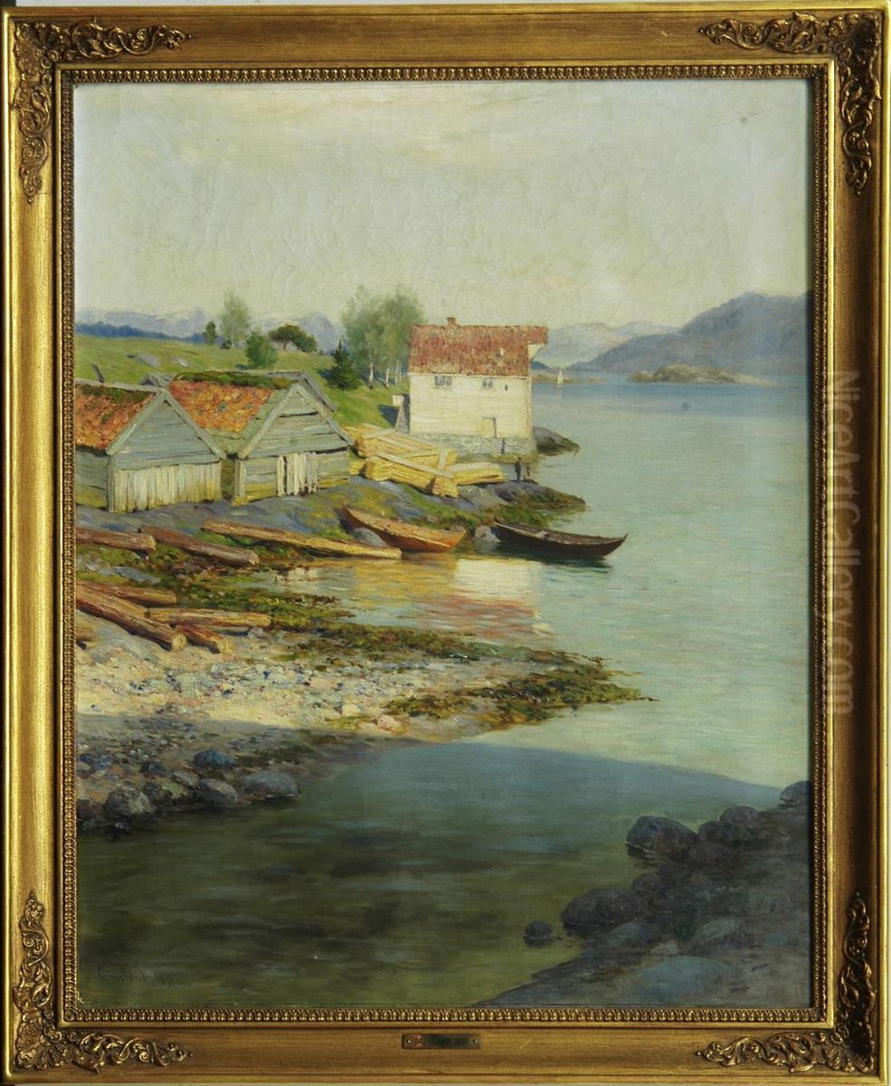 Capanne Di Boscaioli In Un Fiordo Oil Painting by Johannes Martin Grimelund