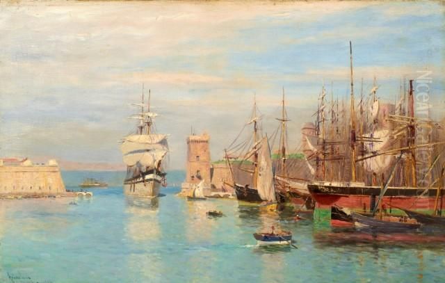 Le Port De Marseille Oil Painting by Johannes Martin Grimelund