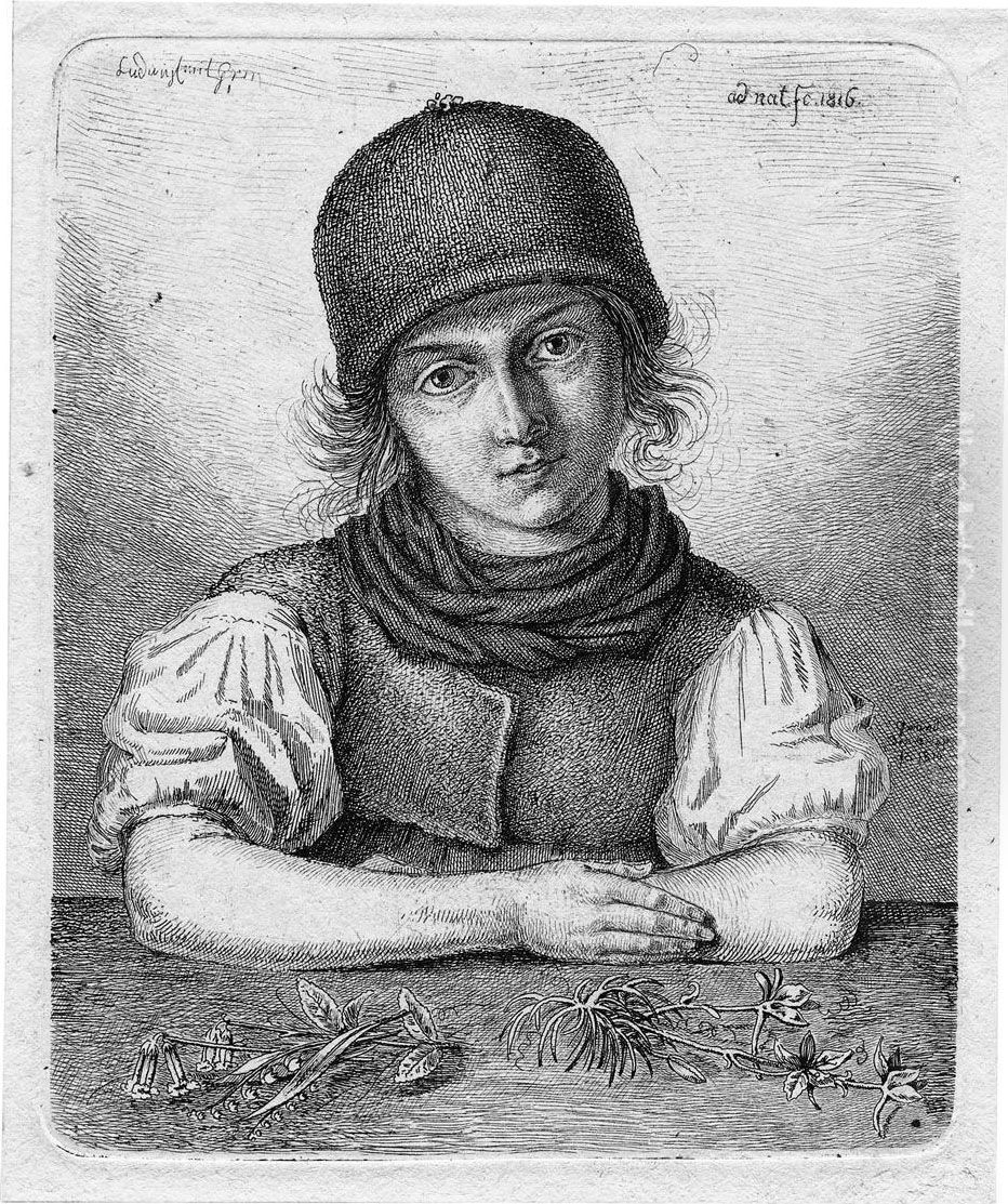 Madchen Mit Blumen Oil Painting by Ludwig Emil Grimm