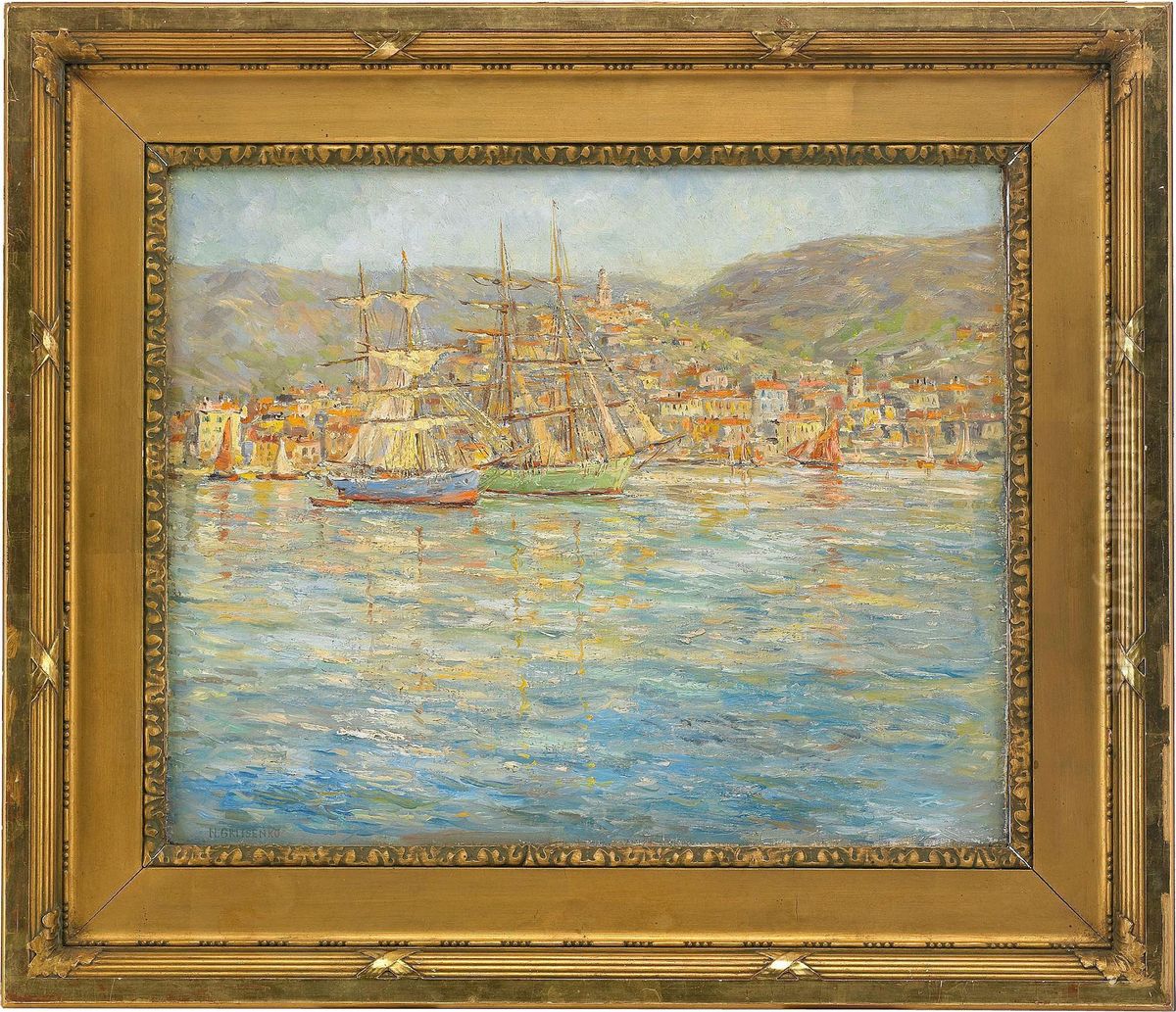 Sailing Ships In A Mediterranean Harbour Oil Painting by Nikolai Nikolaevich Gritsenko