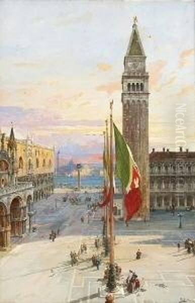 Blick Auf Den Markusplatz Mit Campanile In Venedig. Oil Painting by Theodor Groll