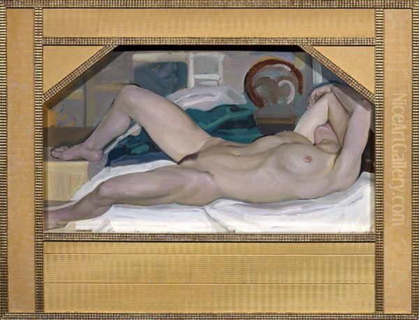 Liegender Weiblicher Akt. Oil Painting by Hermann Grom-Rottmayer