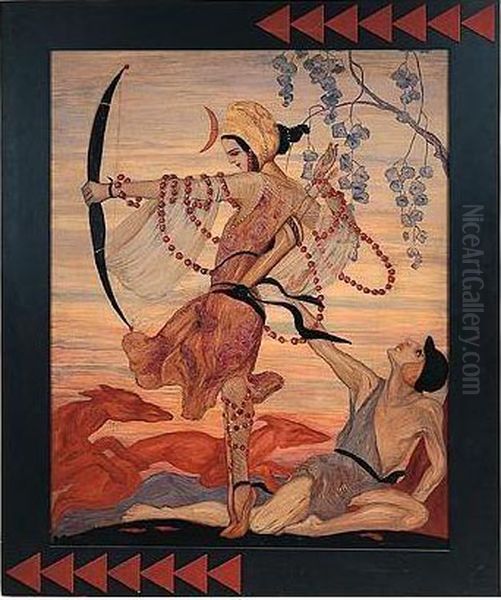 Diana The Huntress Oil Painting by Hermann Grom-Rottmayer