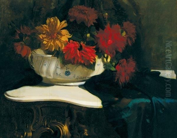 Vaso Di Fiori Sopra Una
Console Oil Painting by Costantino Grondona