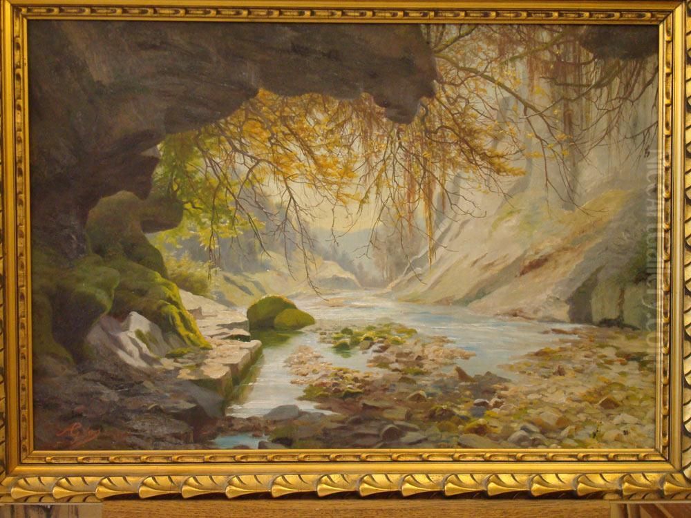 Paysage De Riviere Oil Painting by Achille Gros