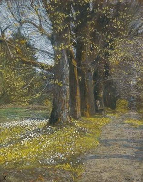A Lime Tree Alley Oil Painting by Adolf Gross