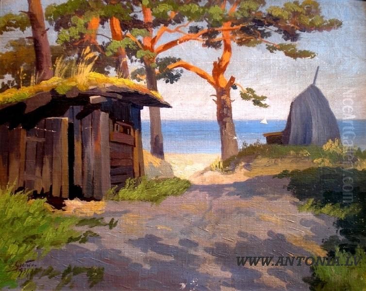 At Sea Side Oil Painting by Hugo Karlis Grotus