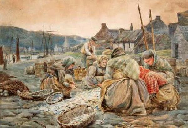 Sorting The Days Catch Oil Painting by Robert E. Groves