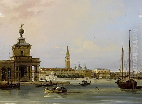 The Entrance To The Grand Canal By Santa Maria Della Salute Oil Painting by Carlo Grubacs
