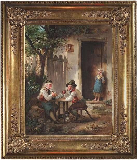 Two Men Disputing About The New Constitution Oil Painting by Franz Josef Gruber