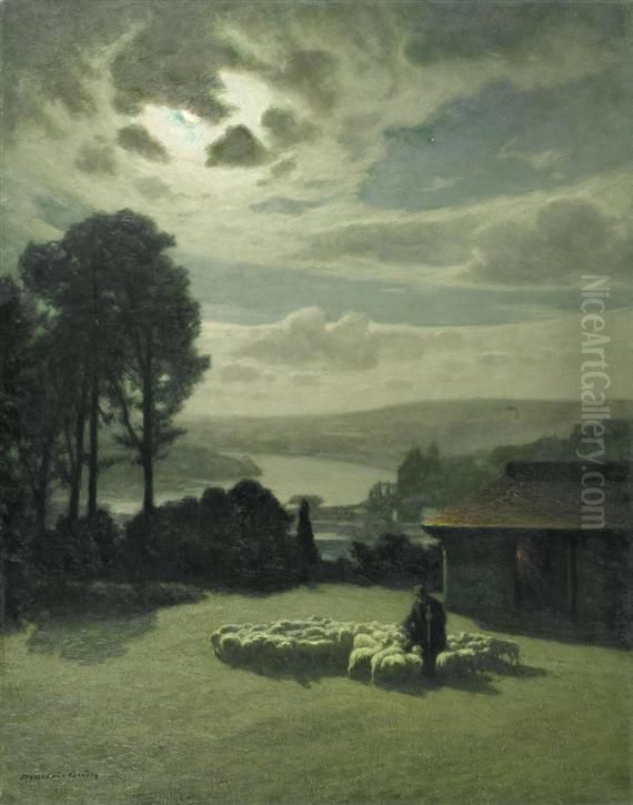 Shepherd Under The Full Moon Oil Painting by Maurice Grun
