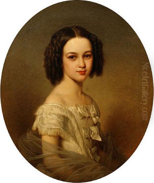 Portrait Of A Young Girl, Thought To Be Madeline Gillmer, The Future Baroness De Lespinasse De St Eon Oil Painting by Johann Grund
