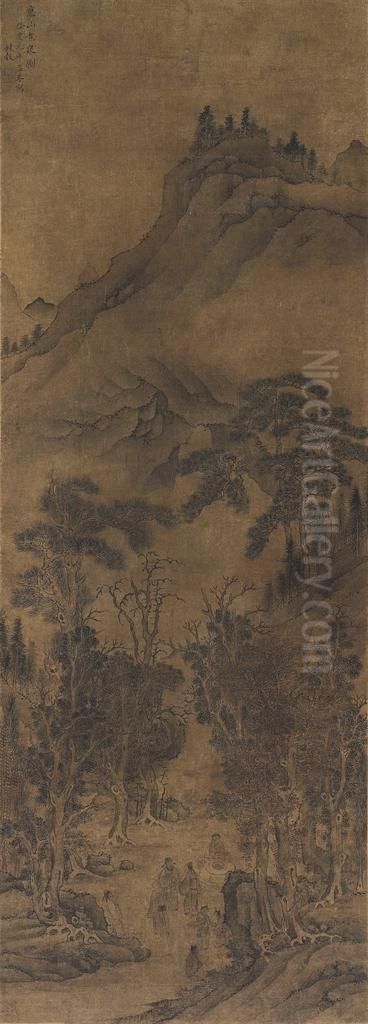 Brewing Tea In The Mountain Oil Painting by Qian Gu