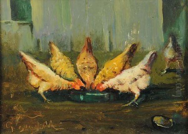 Galline Oil Painting by Giovanni Guarlotti