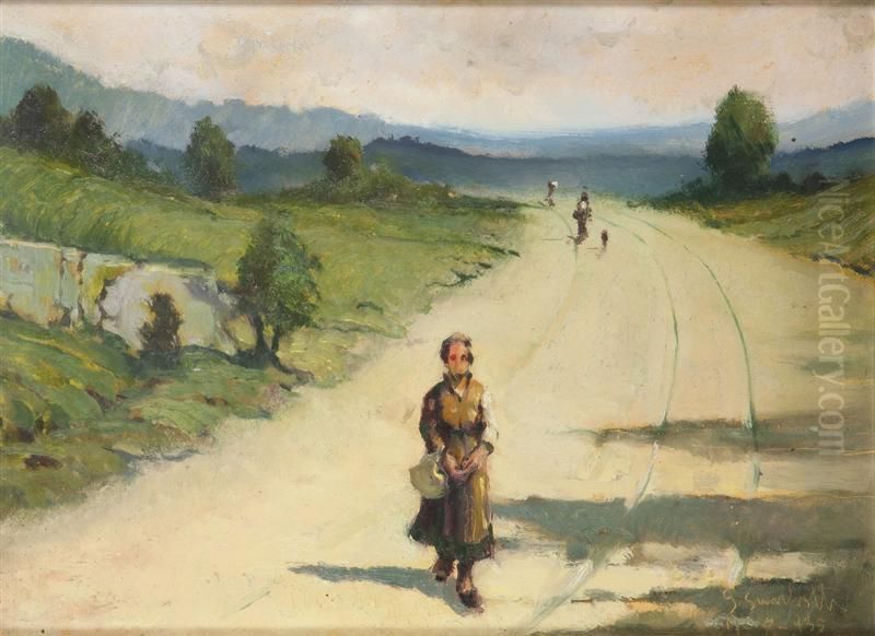 Studio Per Paesaggio Con Contadina Oil Painting by Giovanni Guarlotti