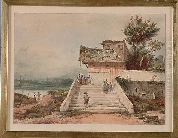 Promenade Au Bord Du Lac Oil Painting by Julien-Michel Gue