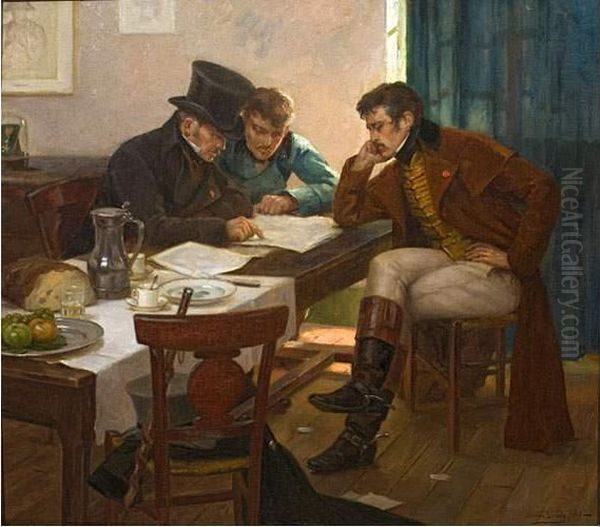 Les Demi-solde Oil Painting by Gaston Guedy