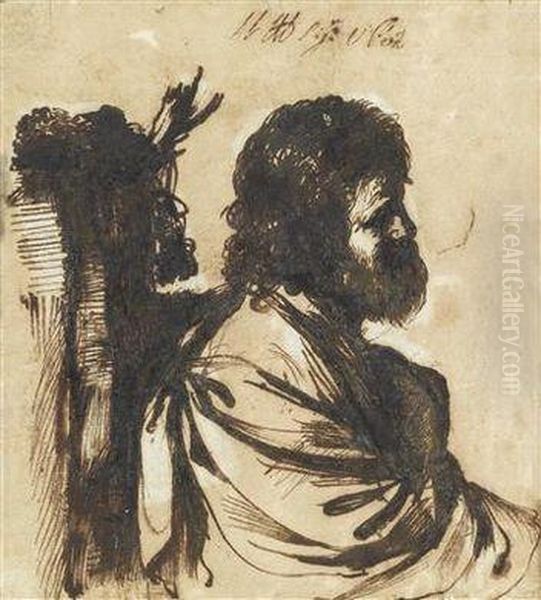 Studie Eines Bartigen Mannes Im Profil Oil Painting by Giovanni Francesco Barbieri