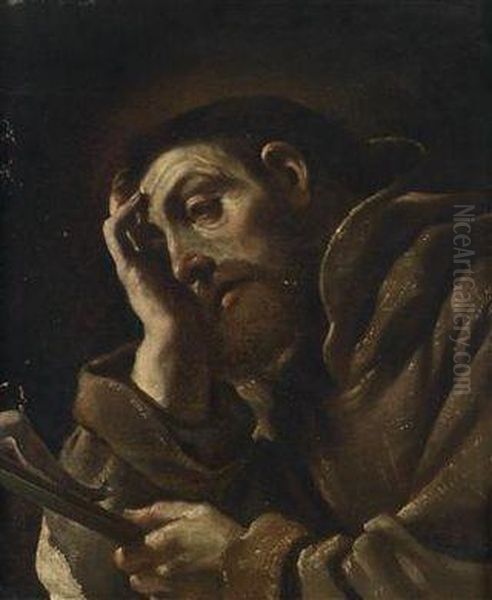 Saint Francis Meditating Oil Painting by Giovanni Francesco Barbieri