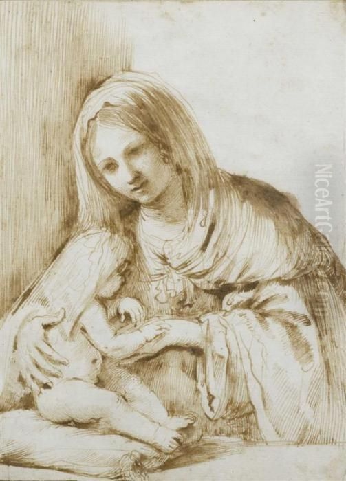 Madonna Mit Jesusknaben Oil Painting by Giovanni Francesco Barbieri