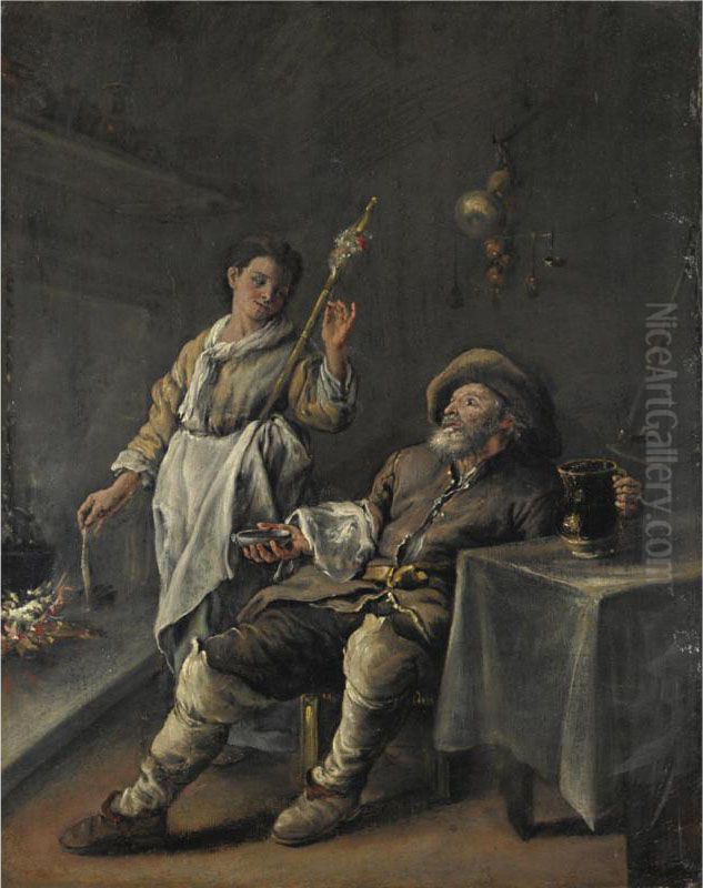 Scena D'interno Davanti A Un Camino Oil Painting by Domenico Guidobono