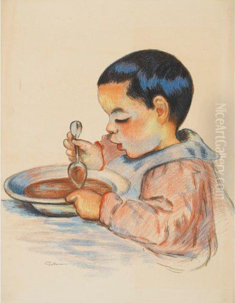 Portrait D'armand, Ou Enfant Mangeant Sa Soupe Oil Painting by Armand, Fils Guillaumin