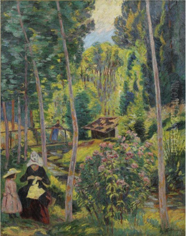 Bords De L'orge, Madame Guillaumin Et Sa Fille Madeleine Oil Painting by Armand, Fils Guillaumin