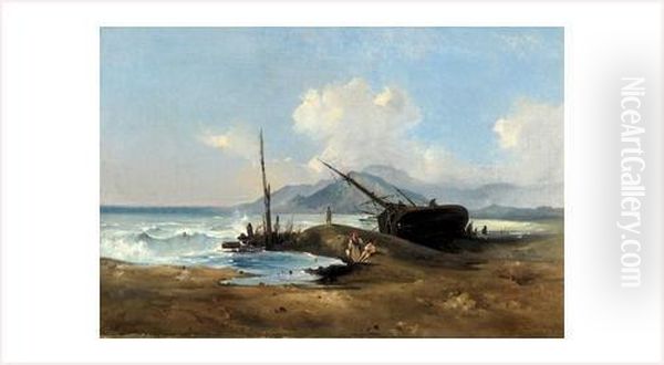 Voilier Echoue Sur La Cote A Naples Oil Painting by Antoine Guindrand